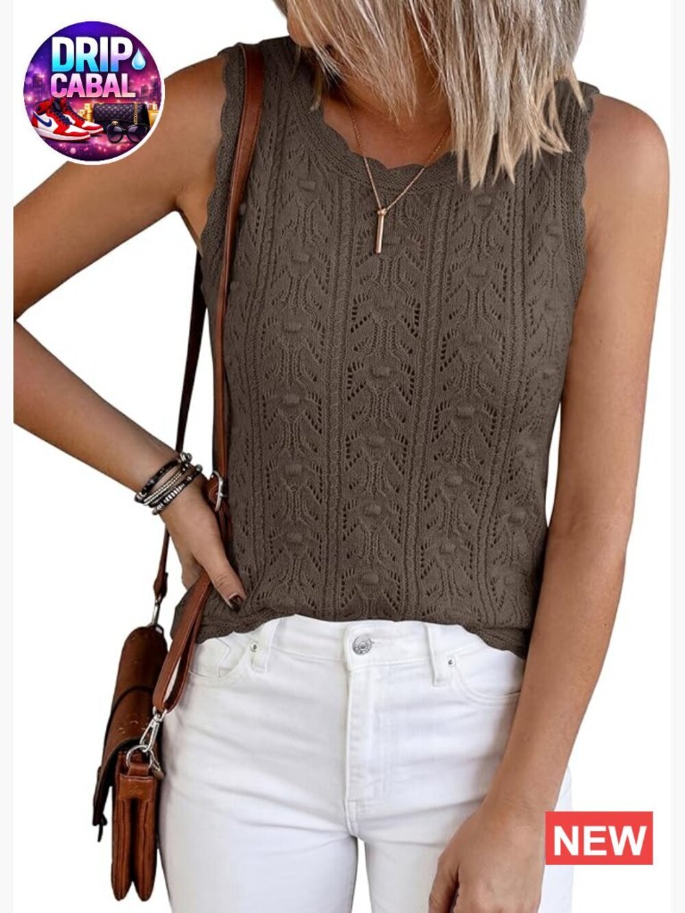 Crochet Sleeveless Sweater Vest Loose Hollow Out Tank Top Summer Vacation